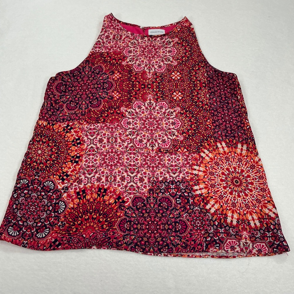 Adrienne Vittadini Pink Red Mandala Print Sleeveless High Neck Blouse Medium